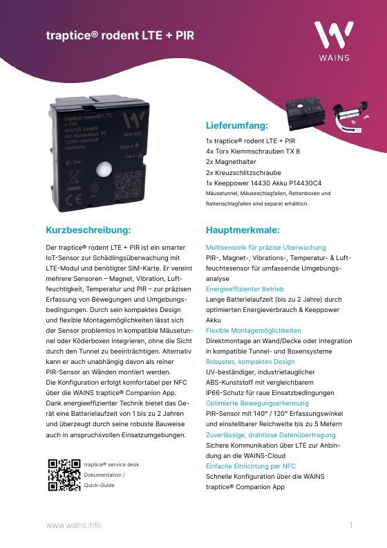 Titelseite: traptice® rodent LTE + PIR